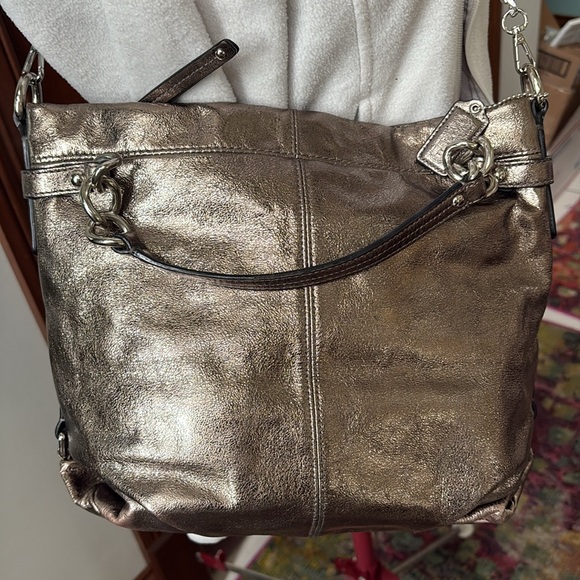 Coach  Brooke metallic  shorter version 10”h silver bronze leather chain added - Picture 1 of 16